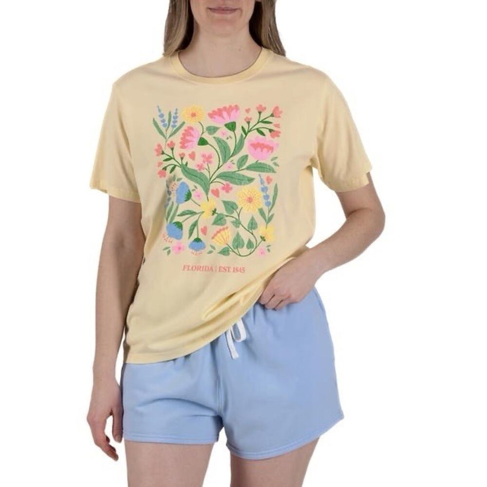 State of Mine Women's 2-Piece T-Shirt and Short Set Size L Yellow
